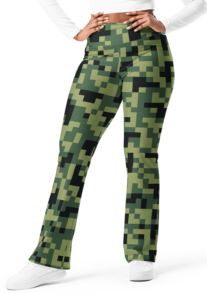Military Green Camouflage Pixels Camo Pattern Flare Leggings product image (1)