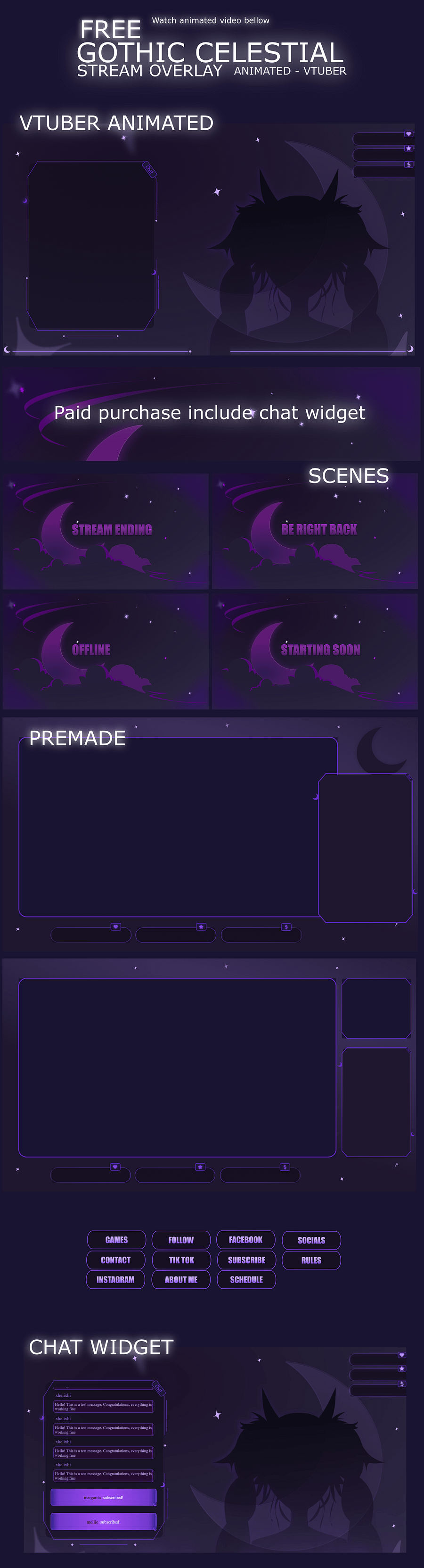 GOTHIC VTUBER STREAM OVERLAY ANIMATED - VTUBER PACK ANIMATED - GOTHIC CELESTIAL STREAM OVERLAY ANIMATED product image (7)