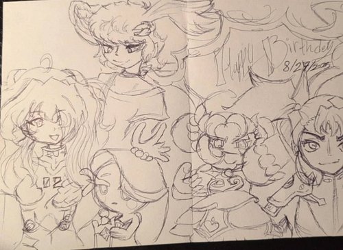 Birthday Card I drew for my Mom. I put the wrong month it's some of her favorite characters.