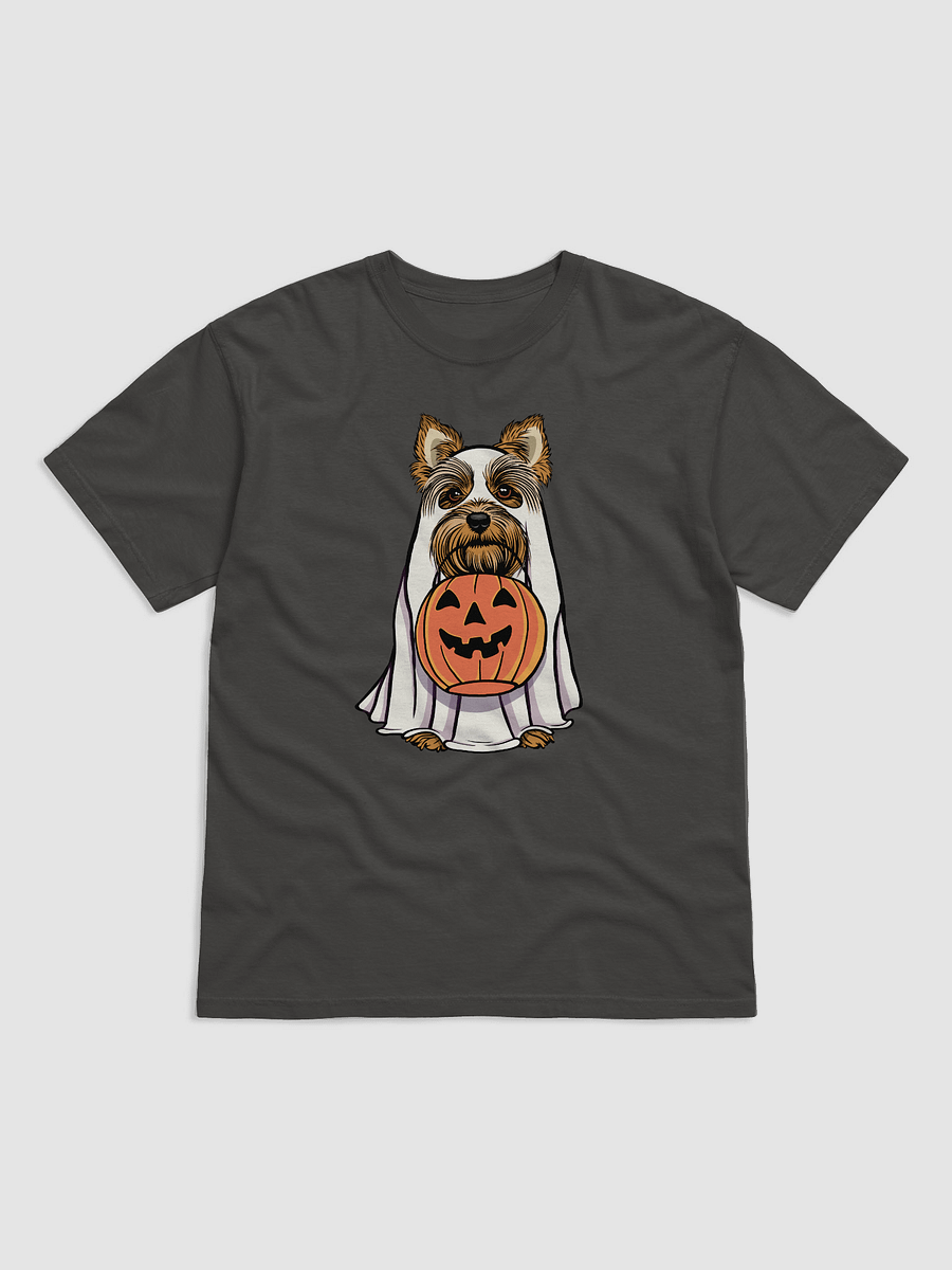 Funny Halloween Yorkshire Terrier T-Shirt | Funny Yorkie Wearing a Ghost Costume and Holding a Pumpkin Basket product image (17)
