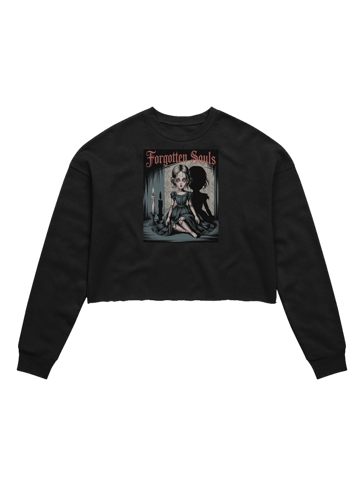 Forgotten Souls Women's Fleece Crop Sweatshirt - Black Gothic Doll Design by Midnight Veil Designs product image (1)