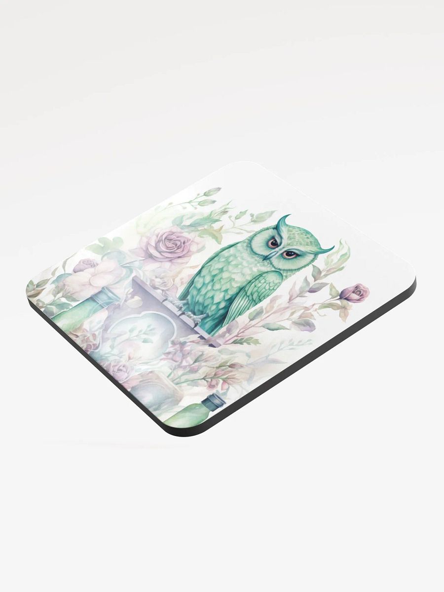 Glossed Cork Coaster 🦉 Peaceful Soft Green Theme - Owls Vibes - Motif 4 product image (3)