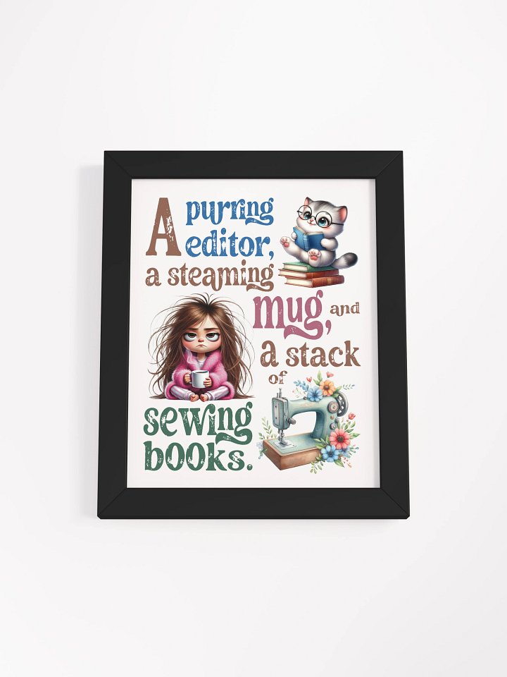 Whimsical Cat and Sewing Books Framed Poster product image (7)