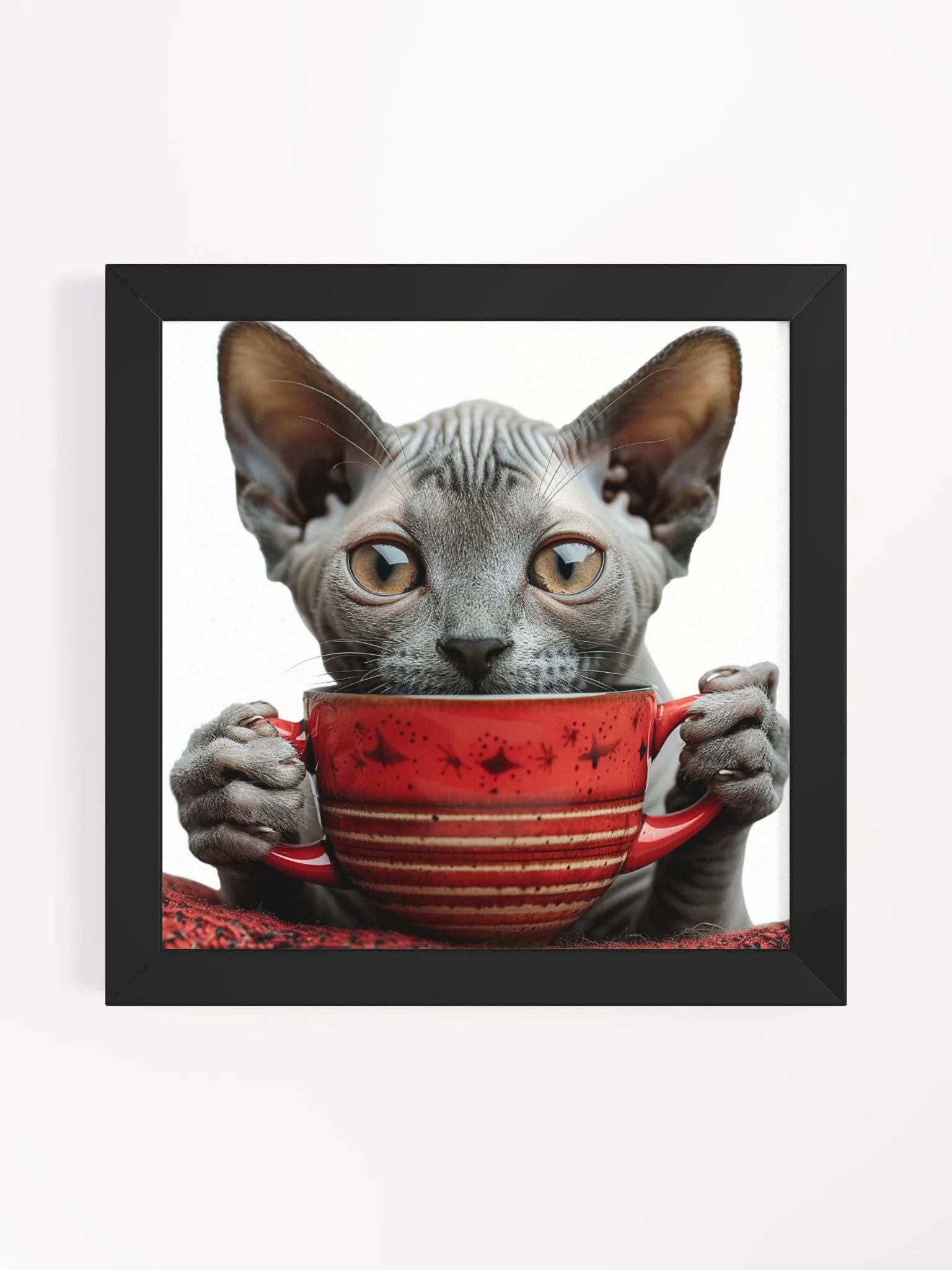 Coffee Lover Cute Grey Hairless Sphynx Kitten Art product image (12)