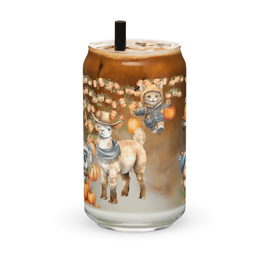 Witches Brew Coven: The Pumpkin Harvest Glass Can Tumbler | 16oz Fall-Themed Drinkware | Whimsical Animal Design product image (2)