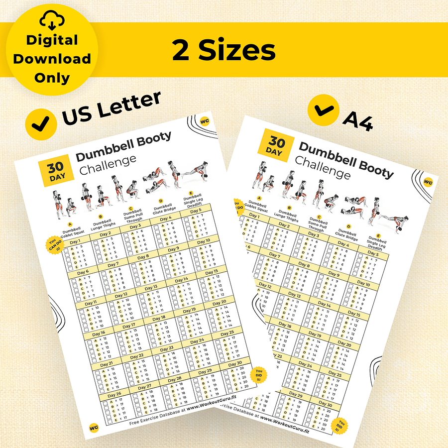 30 Day Dumbbell Booty Challenge - Printable Workout Tracker product image (4)