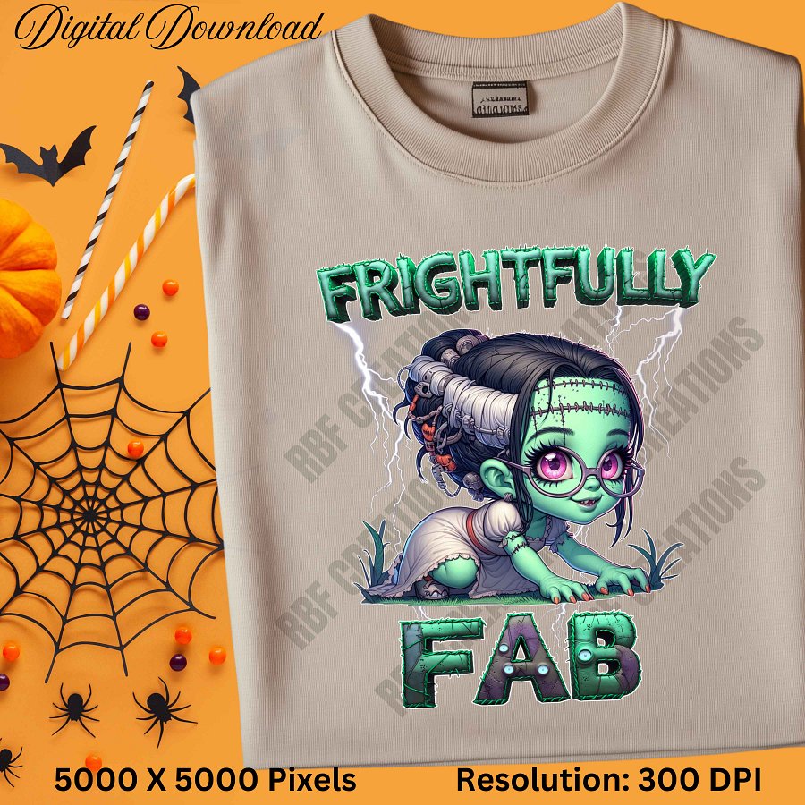 Baby Frankenstein Girl Halloween Clipart, Frightfully Fab PNG, Cute Spooky Sublimation, Digital Download for Shirts & Tumblers product image (2)