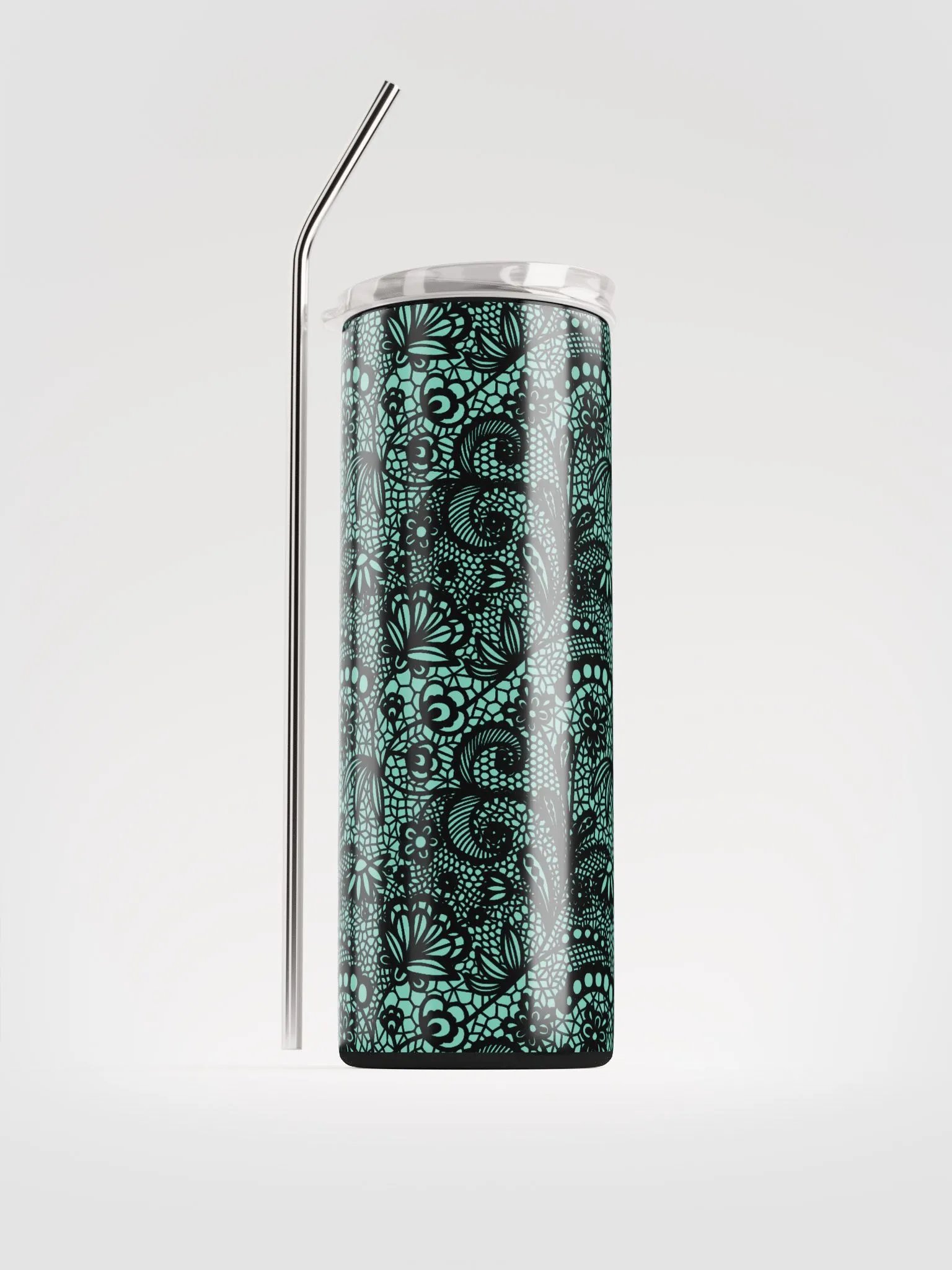 Elegant Lace-Inspired Stainless Steel Tumbler | Green & Black Design product image (1)
