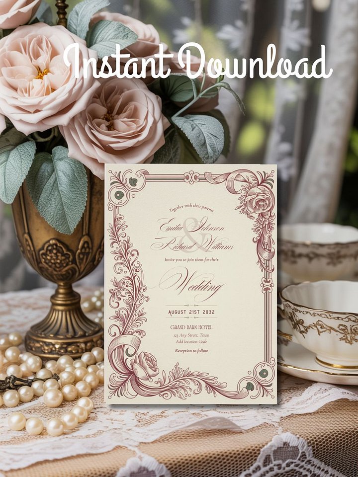 Anne Elliot Quiet Romance Regency Wedding Invitation Suite | Instant Download product image (1)
