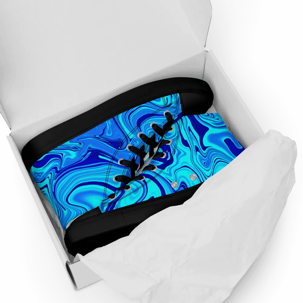 Women's High Top Canvas Shoes - Light and Dark Blue Digital Fluid Art product image (12)