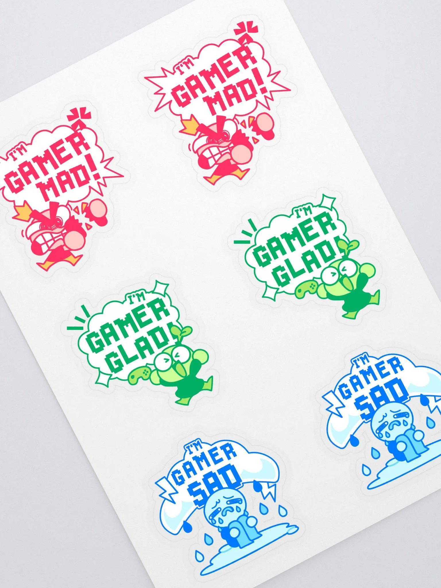 💢Gamer Mad, 🌱Gamer Glad, 💧Gamer Sad Sticker Sheet product image (1)