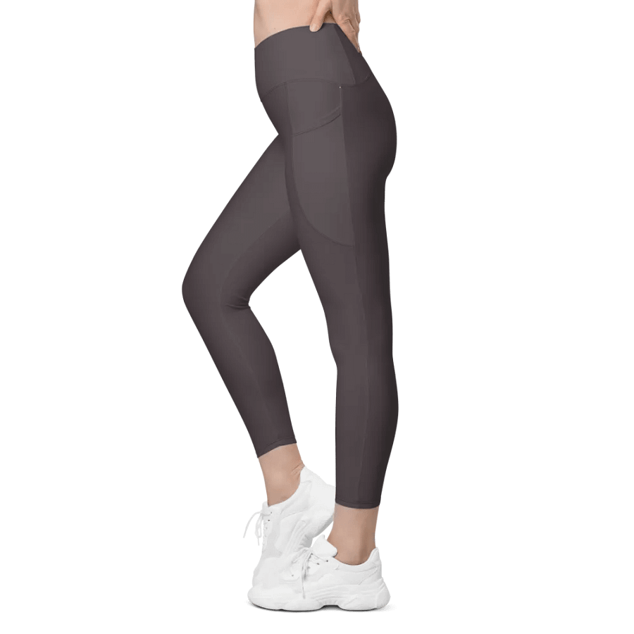 Plain Dark Brown True Summer Women's High Waisted Premium Crossover Leggings with Pockets by Treasure Pie product image (6)
