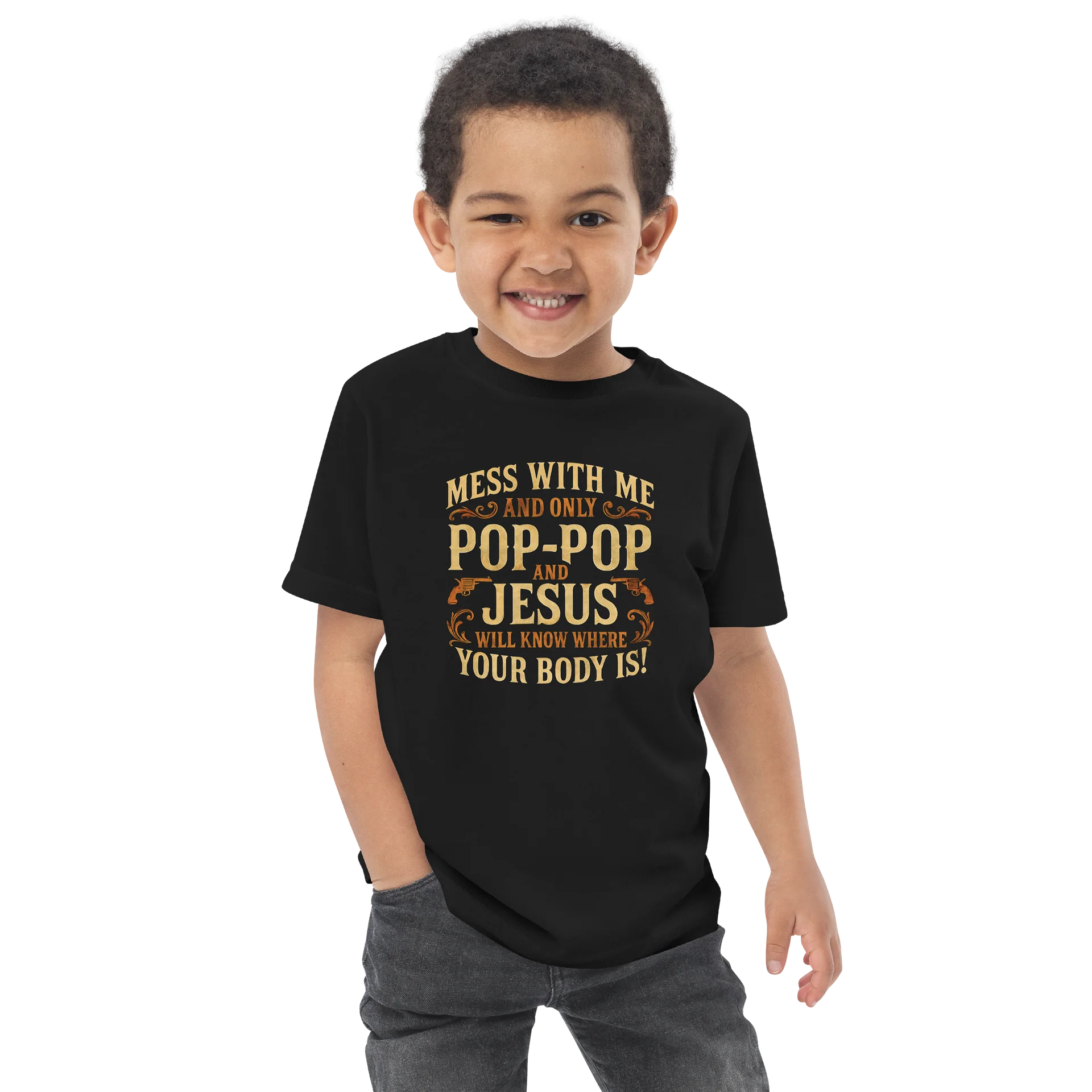 Bold Western Gothic Pop-Pop & Jesus Warning Tee - Defiant Family & Faith Statement product image (9)