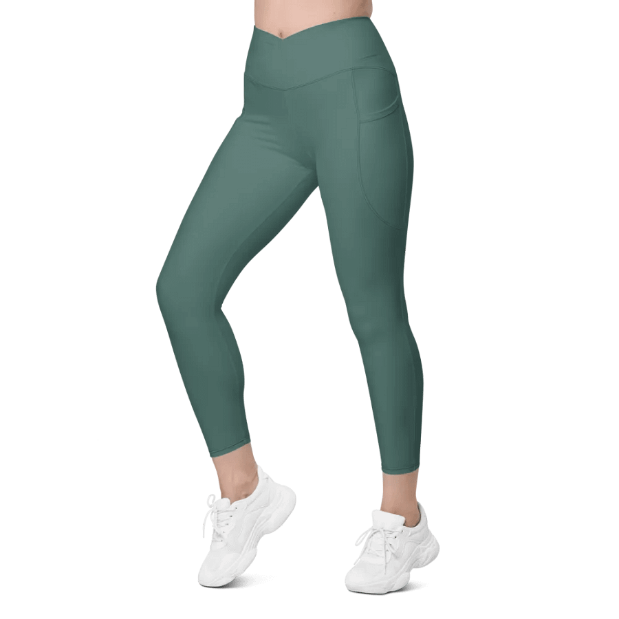 Plain Medium Dark Green Soft Summer Women's High Waisted Premium Crossover Leggings with Pockets by Treasure Pie product image (6)