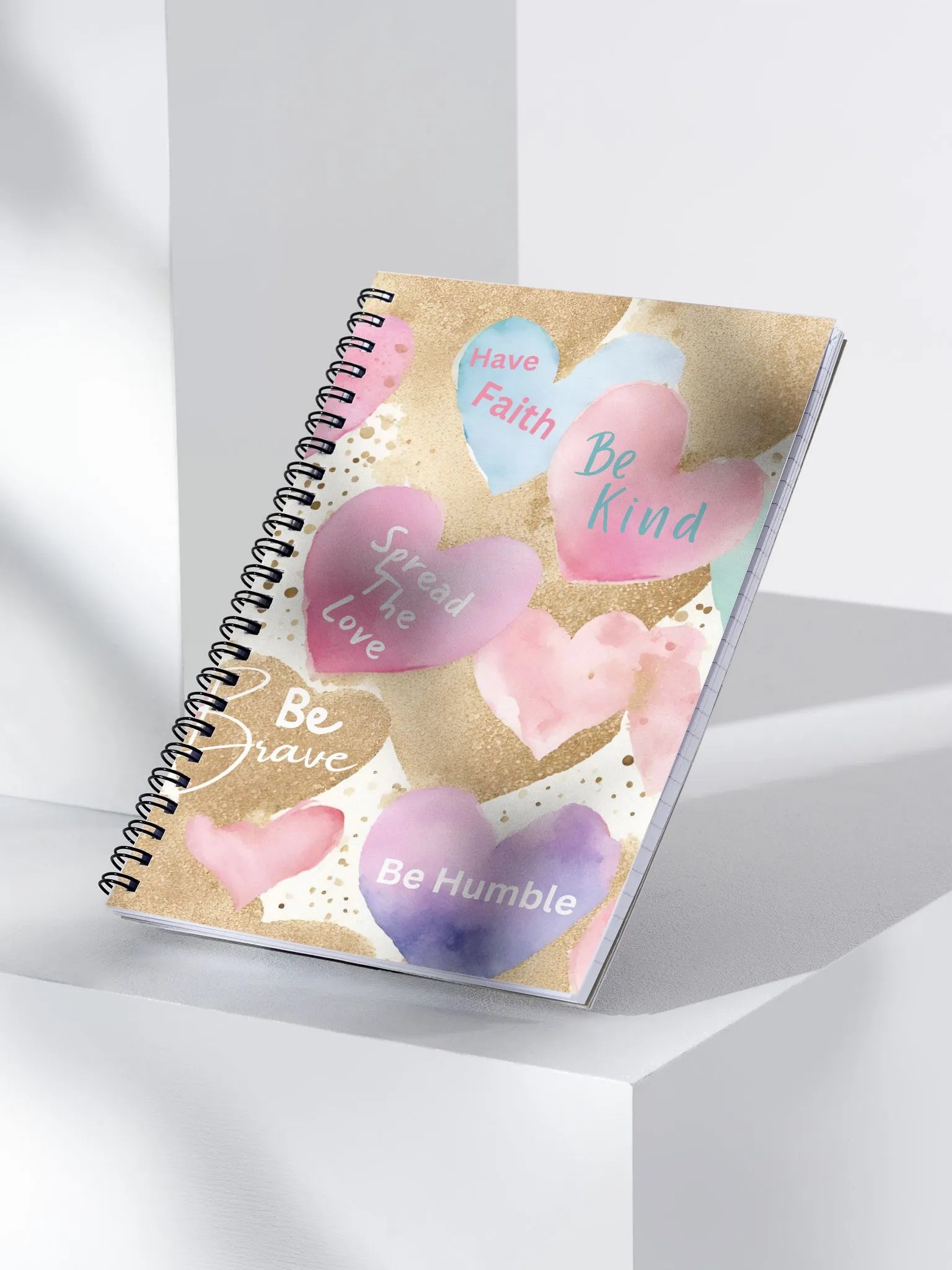 Pastel Water-Colored Hearts Spiral Notebook product image (5)