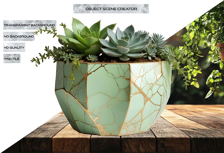 Kintsugi Elegance – Green Succulent Planter PNG product image (2)