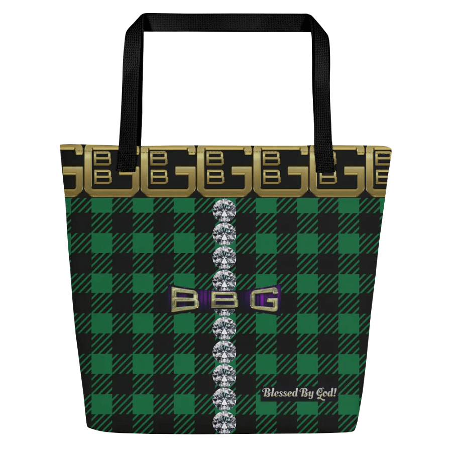 Green Plaid Geometric with Diamonds BBG Tote Bag with Pocket product image (1)