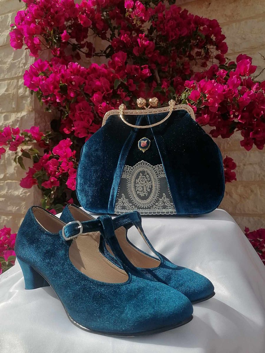 Velvet teal handbag product image (6)