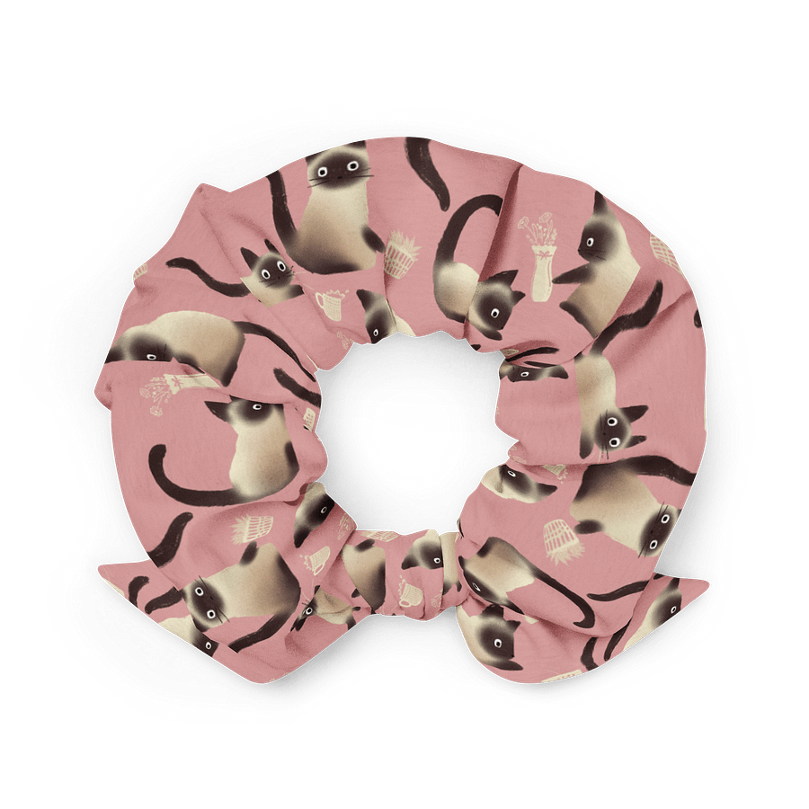 Siamese Cats Knocking Stuff Over Patterned Scrunchie, Pink product image (2)