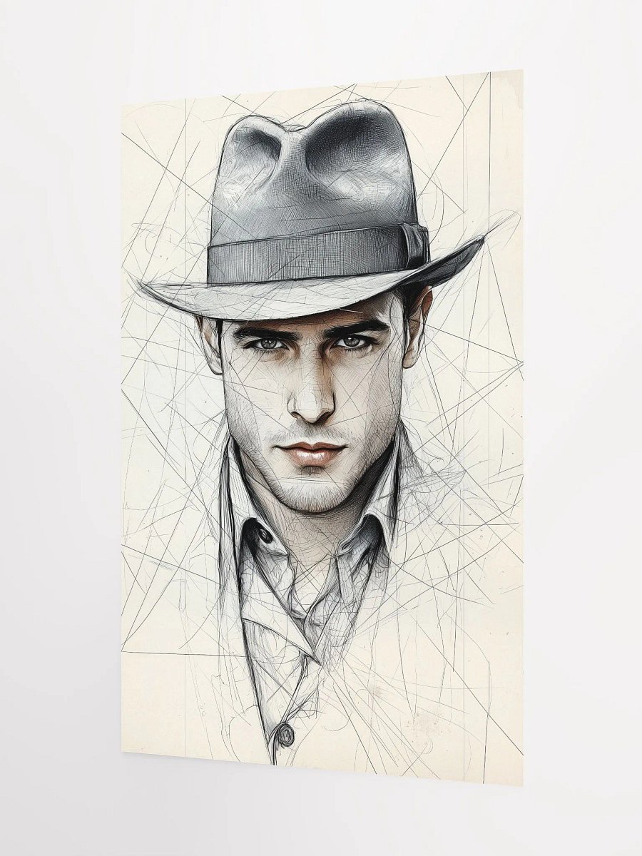 Brooding Fedora: Intense Line Art Portrait of a Mysterious Man product image (3)