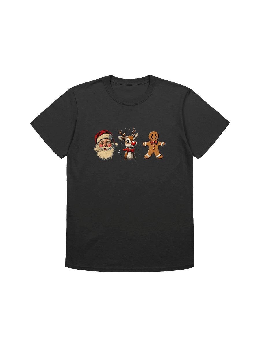 Vintage Santa Gingerbread Man and Red Nosed Reindeer Unisex Christmas T-Shirt product image (5)