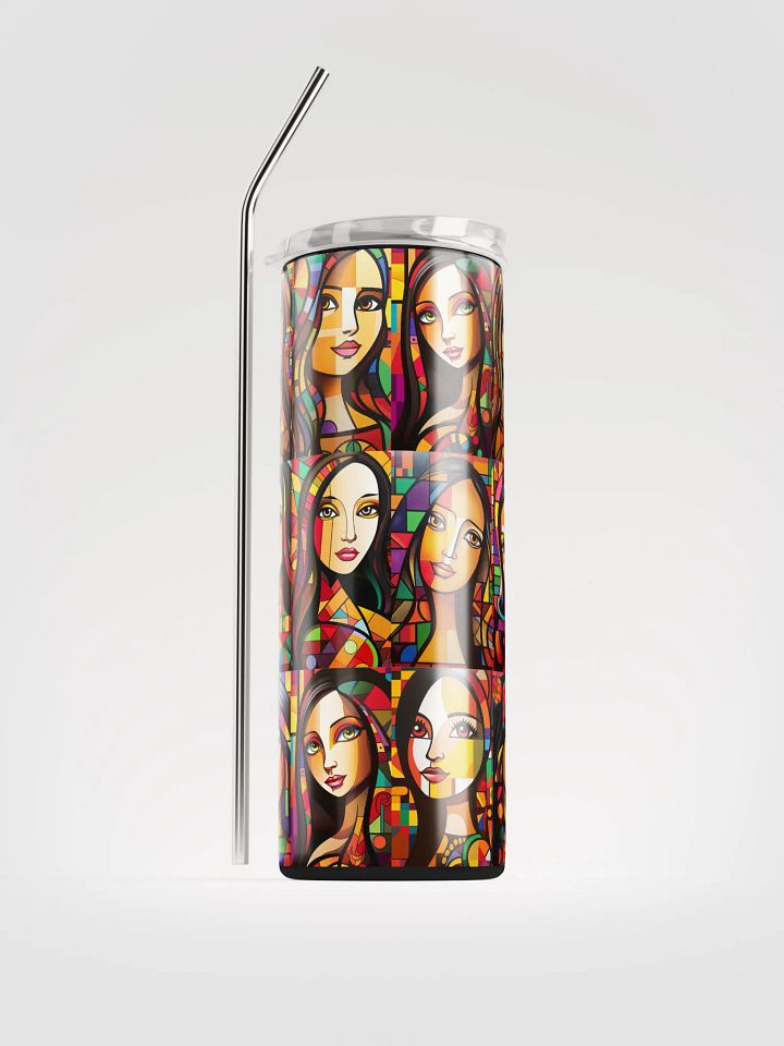 Mona Lisa's in the Making, Colorful Patterns Skinny Tumbler with Straw, 20oz, Beauties, Big Eyes, Long Hair, Nice Lips, Gift product image (1)