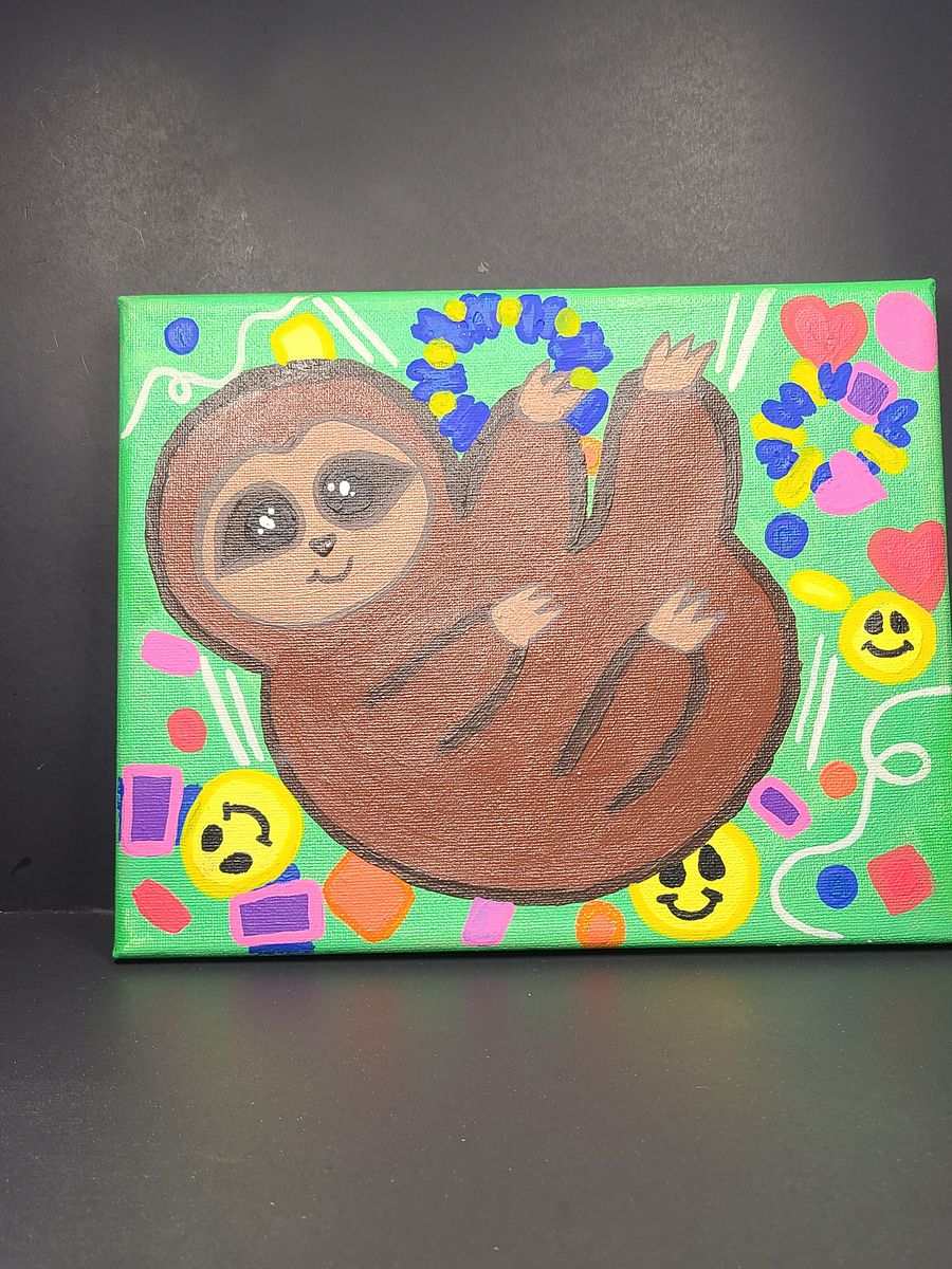 Boi PLUR Sloth 8x10 painting on canvas product image (2)