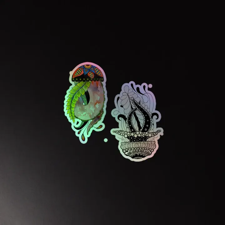 Intricate Botanical Jellyfish Holographic Sticker Set product image (2)