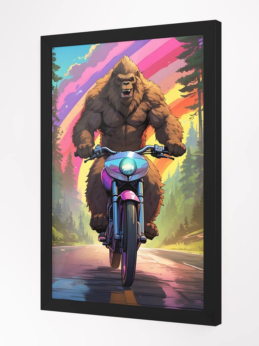 Bigfoot Riding a Motorcycle Framed Poster product image (3)