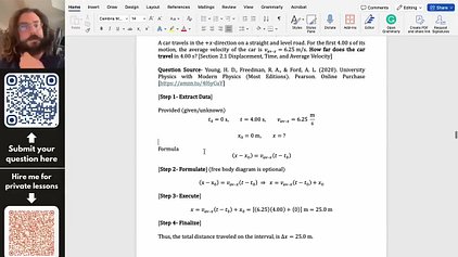 Displacement, Time, and Average Velocity _ A car travels in the +x direction on a straight
