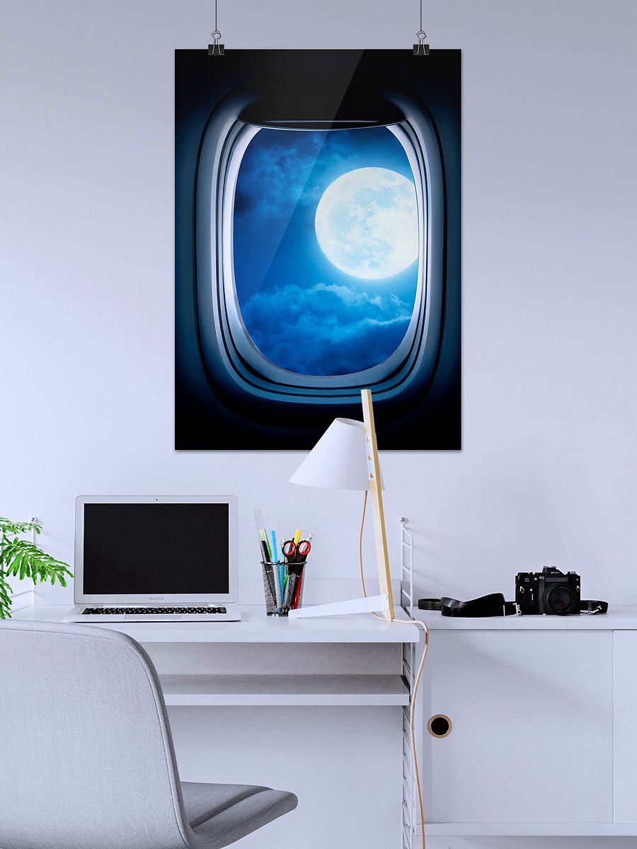 Airplane porthole/window and Moon — Photo paper glossy poster. Space poster, space print, travel gift product image (2)