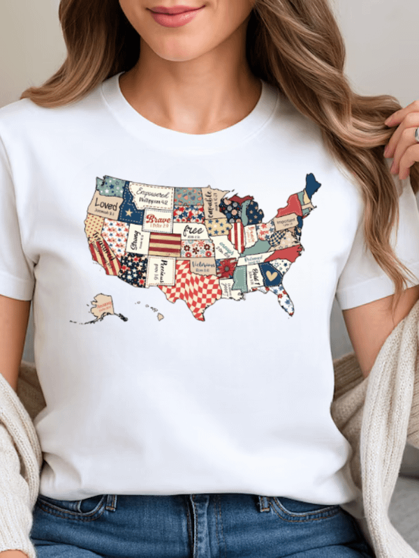 Patriotic USA Map Tee | Unisex Bible Verse America T-Shirt | Retro 4th Of July God Says You Are | 1776 American Flag Faith Apparel product image (25)