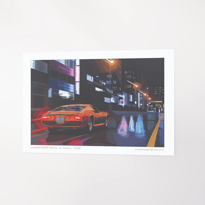 "Lamborghini Miura in Tokyo" Original Artwork Print product image (4)