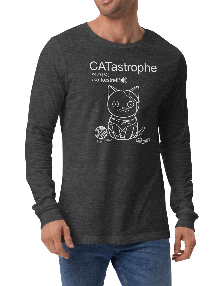 CATastrophe Unisex Long Sleeve Tee, Cat with Yarn, White Print product image (4)