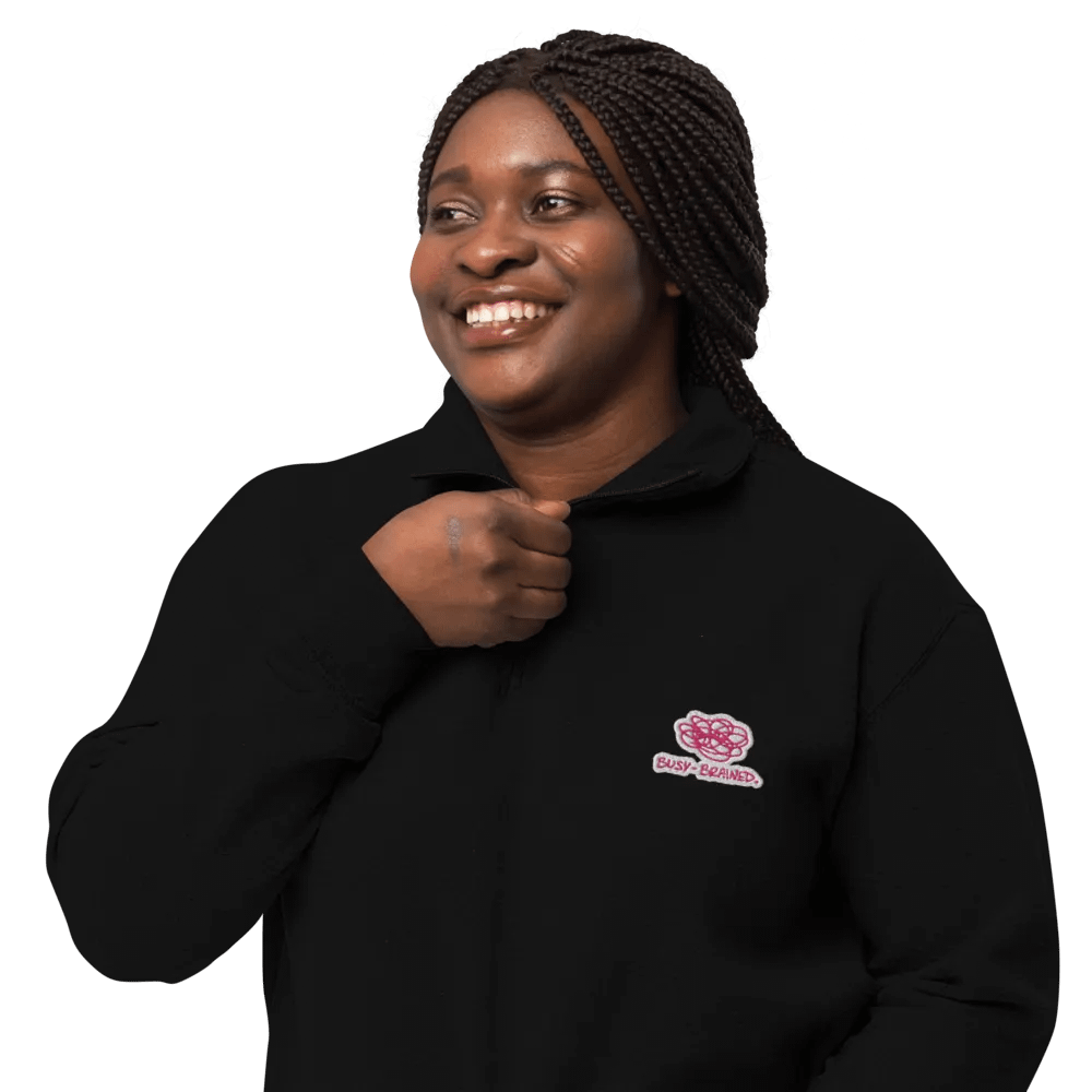 BUSY-BRAINED (pink bubble design) embroidered quarter zip product image (8)