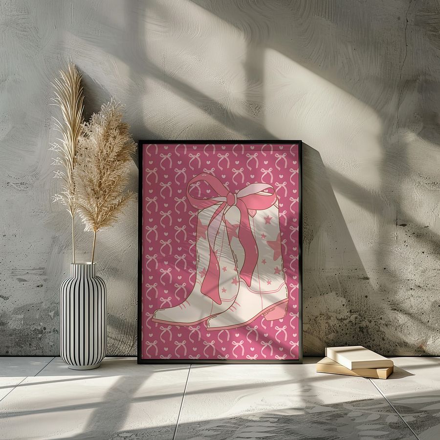 Cowgirl Boots with Pink Ribbon Coquette Art Print product image (25)