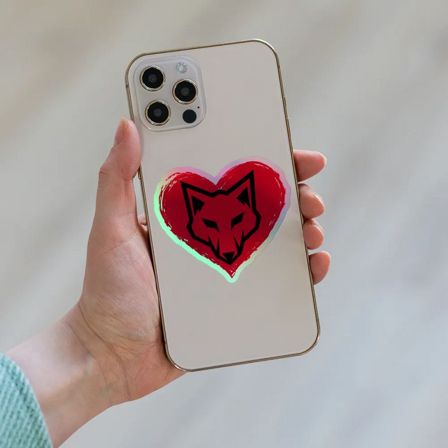 Geometric Wolf Heart Holographic Sticker product image (6)