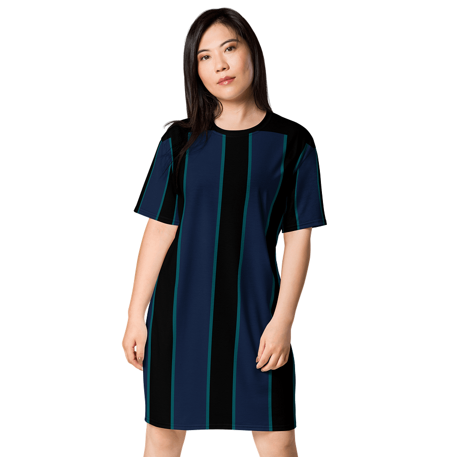 Black & Blue Striped Oversized T-Shirt Dress | TDS Music product image (1)