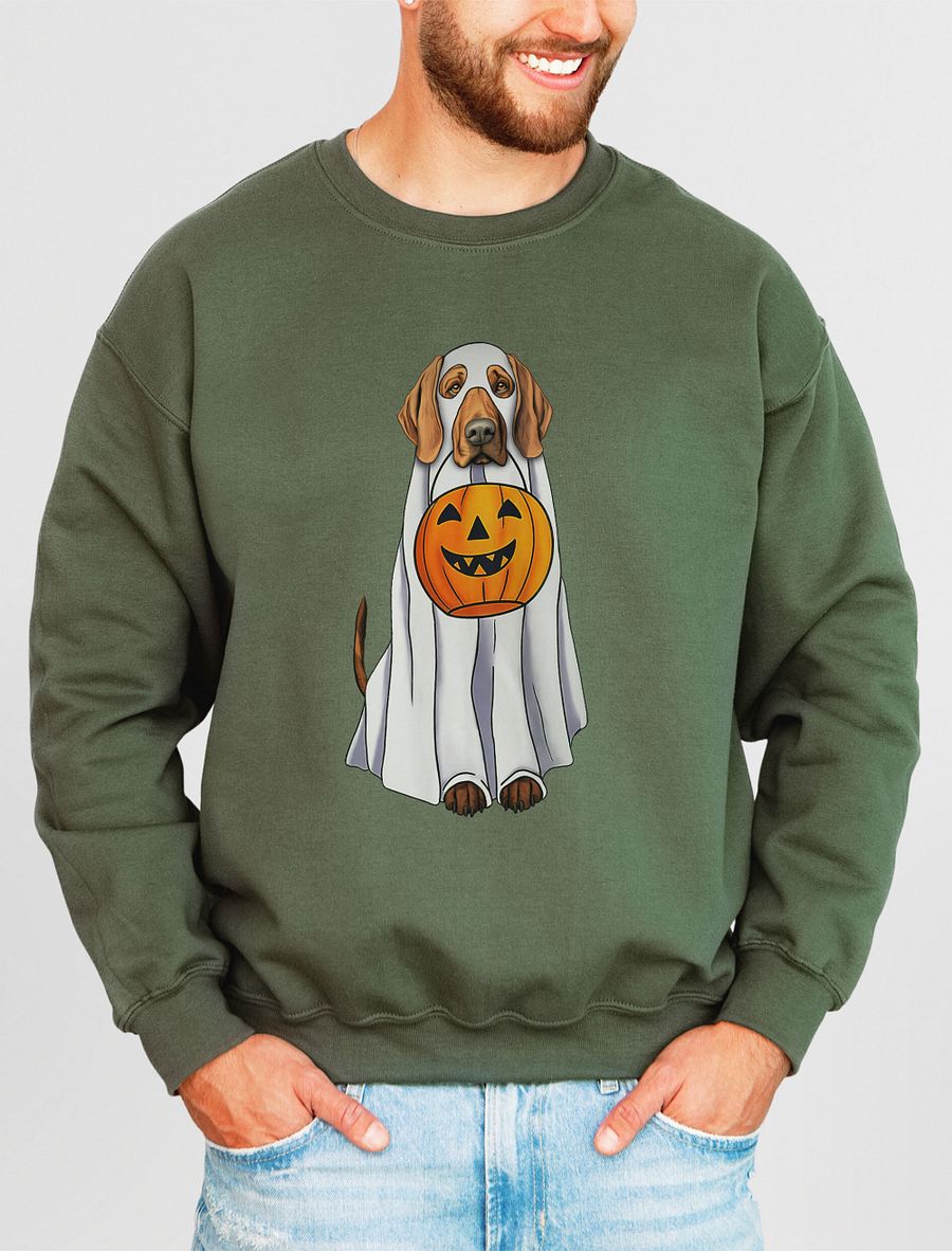 Redbone Coonhound Halloween Sweatshirt | Funny Fall and Halloween Coonhound Wearing Ghost Costume with Pumpkin Basket product image (19)