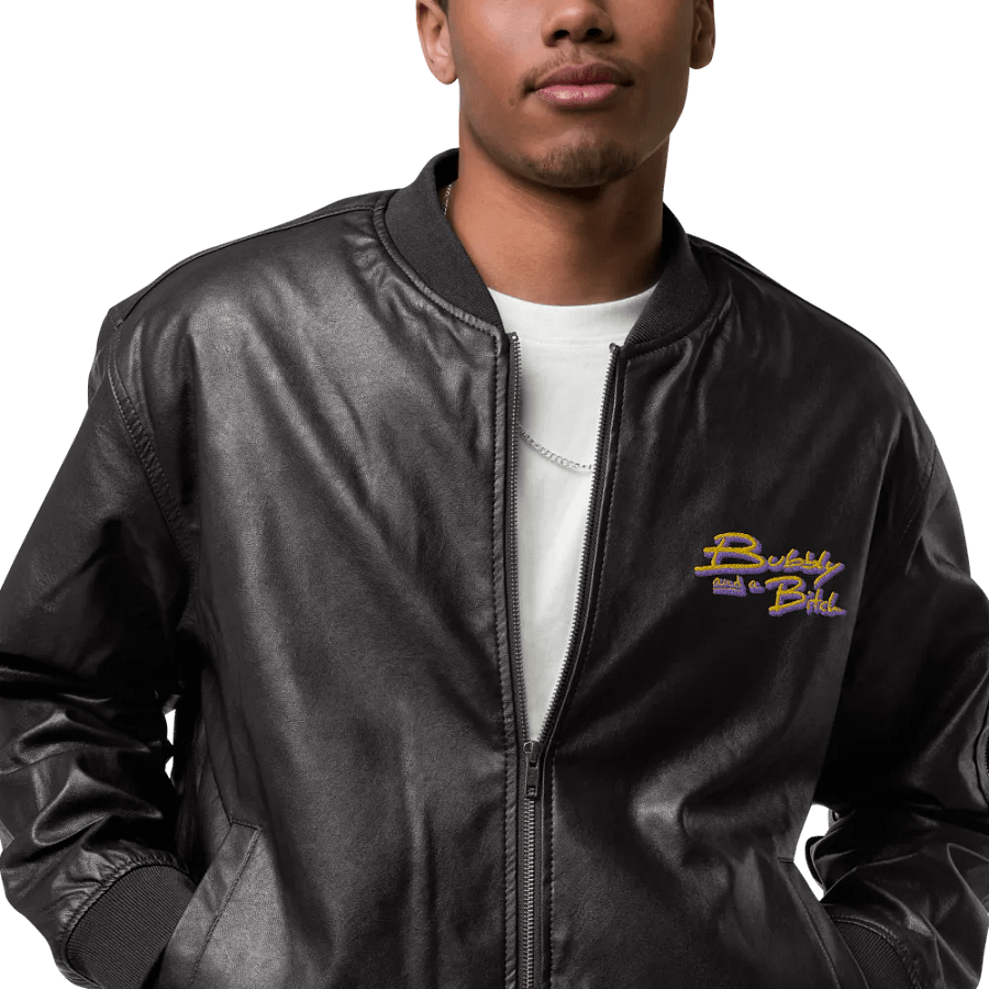 Bubbly and a B (tulip shadow design) faux leather bomber jacket product image (6)