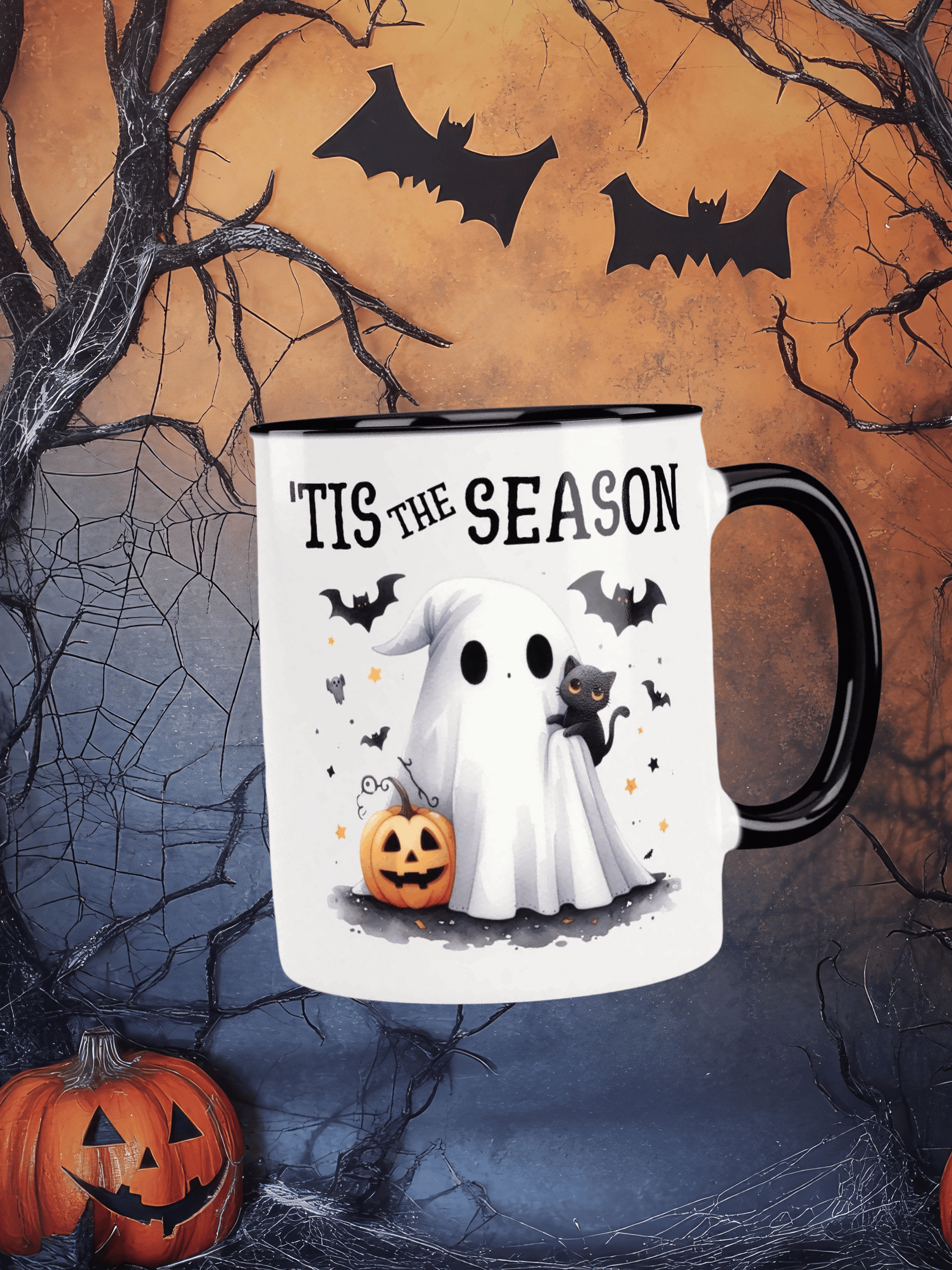 Cute Ghost & Black Cat Halloween Ceramic Mug product image (1)