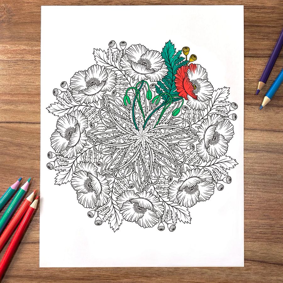 Poppy Coloring Pages, Hand Drawn, Set of 3 product image (1)