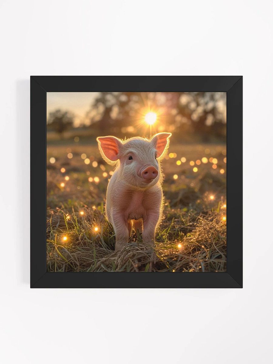 Cute Baby Pig In a Field of Fairy Lights Framed Wall Art product image (4)