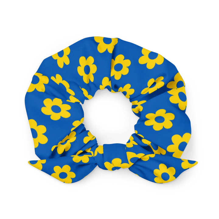 Sunflower Yellow and Kiev Blue Fan Flower Scrunchie with Bow product image (1)