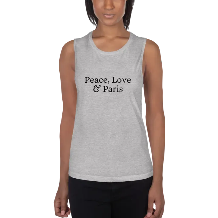 Peace, Love and Paris Women's Flowy Muscle Tank | Black Ink product image (1)