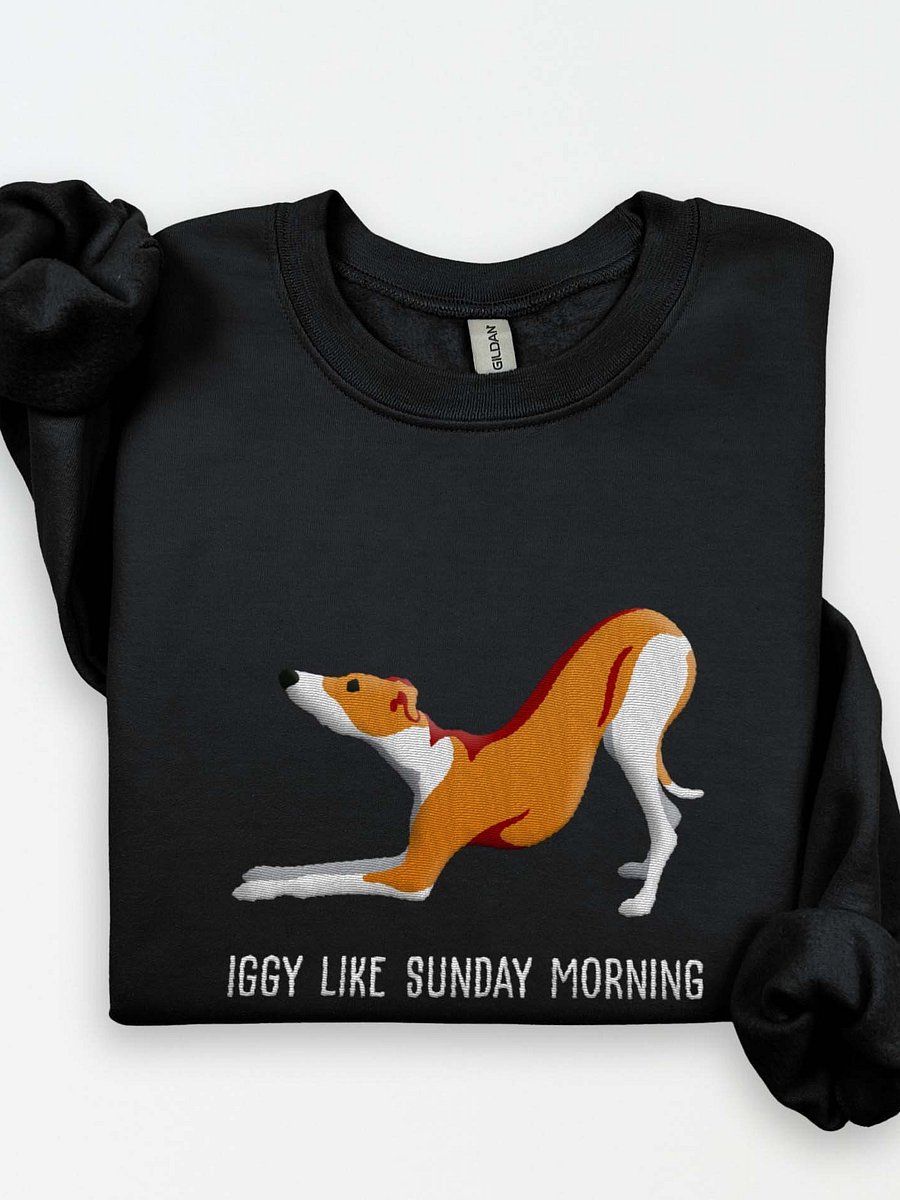 Iggy Like Sunday Morning Sweatshirt (Embroidered) of an Italian Greyhound(Brown & White) product image (1)