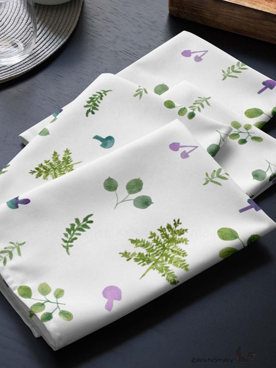 Woodland Ferns & Mushrooms on White Cloth Napkin Set of 4 product image (8)