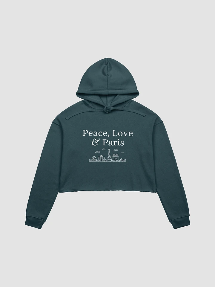 Peace, Love and Paris with Monuments Cropped Hoodie | White Ink Design product image (2)