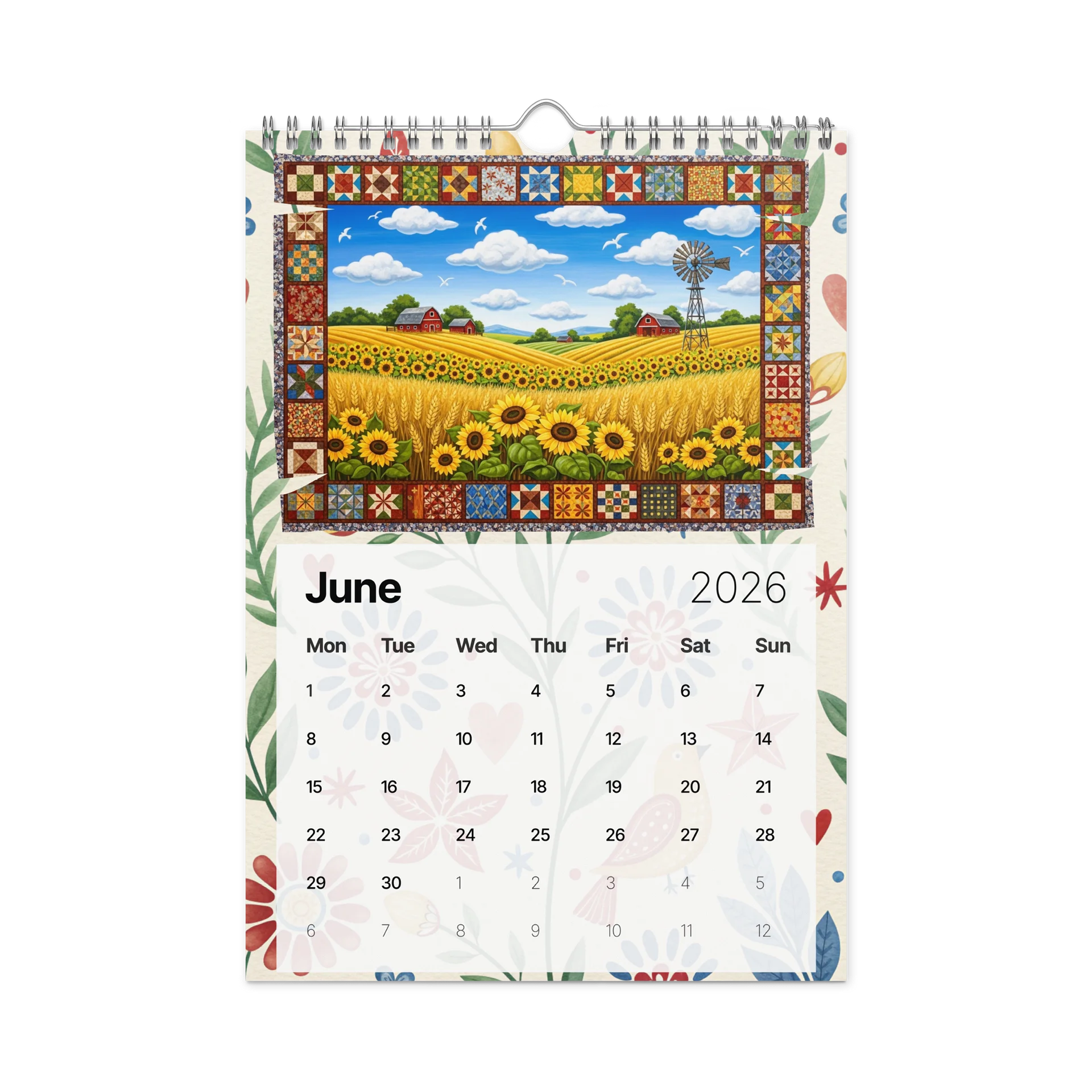 Folk Art Wall Calendar 2026 – Charming Watercolor Countryside Scenes, Seasonal Folk Illustrations & Patterned Art for Every Month product image (8)