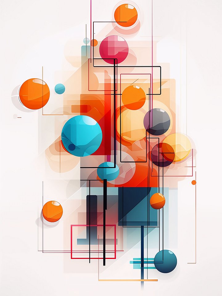 Vibrant Geometric Abstract Art Print in Orange and Teal Canvas product image (1)
